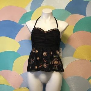 🎀 Free People Fun Floral Striped Halter Top XS
